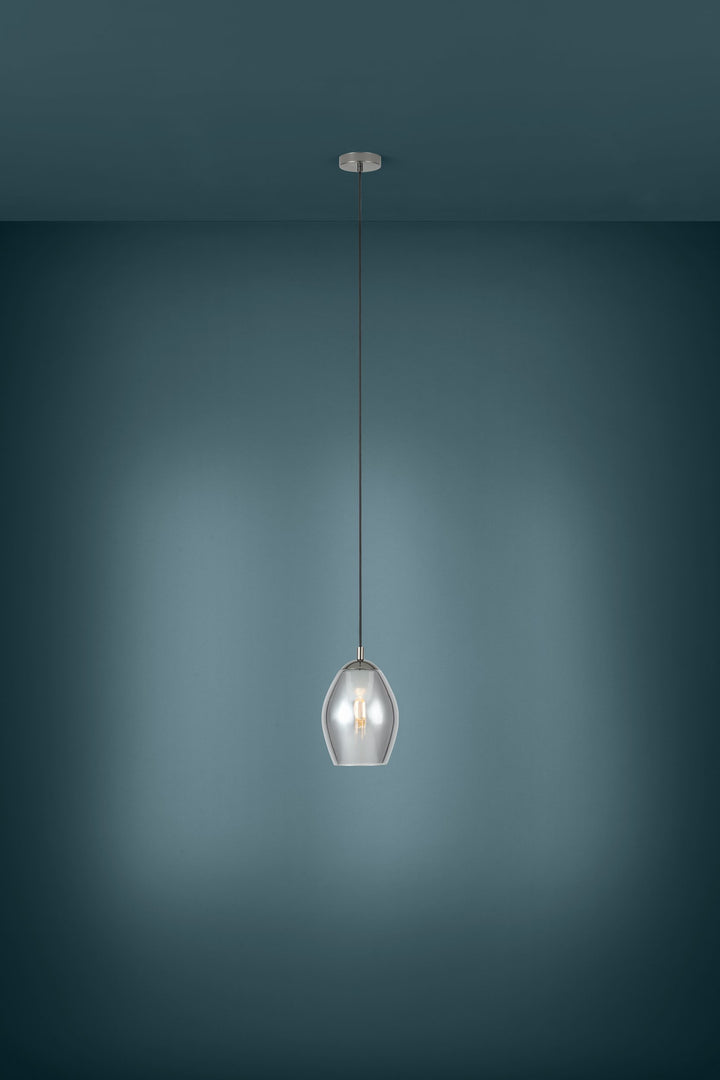 Hängeleuchte Estanys nickel-nero Glas bedampft schwarz-transparent 1X60W H:150 Ø 19 cm in