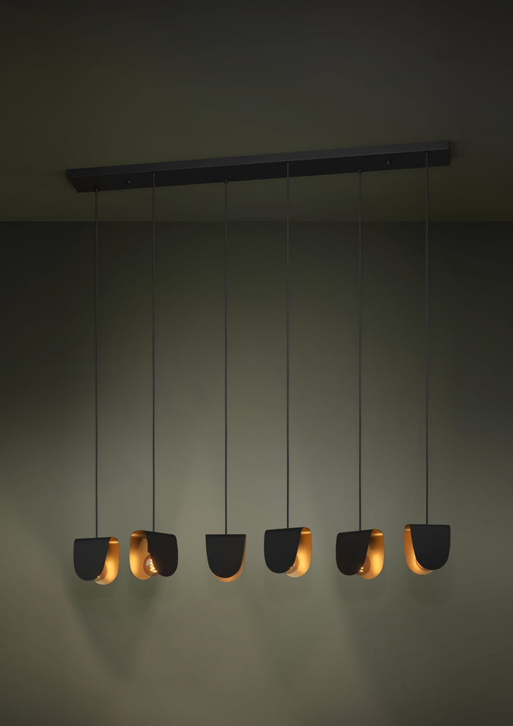 Hängeleuchte Serenara schwarz, gold 6X40W L:138 H:150 cm in