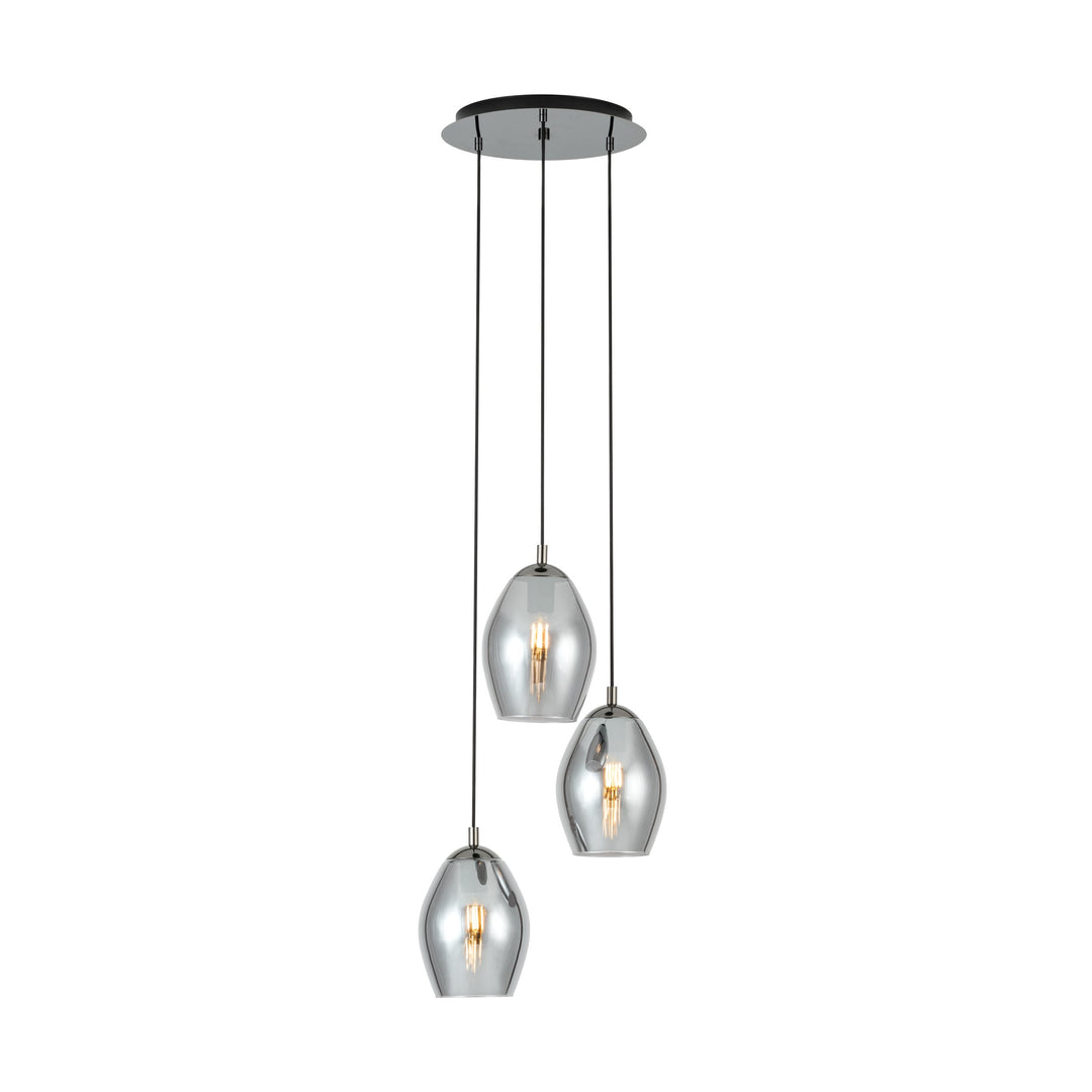 Hängeleuchte Estanys nickel-nero Glas bedampft schwarz-transparent 3X60W H:150 Ø 45 cm in
