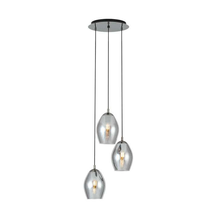 Hängeleuchte Estanys nickel-nero Glas bedampft schwarz-transparent 3X60W H:150 Ø 45 cm in