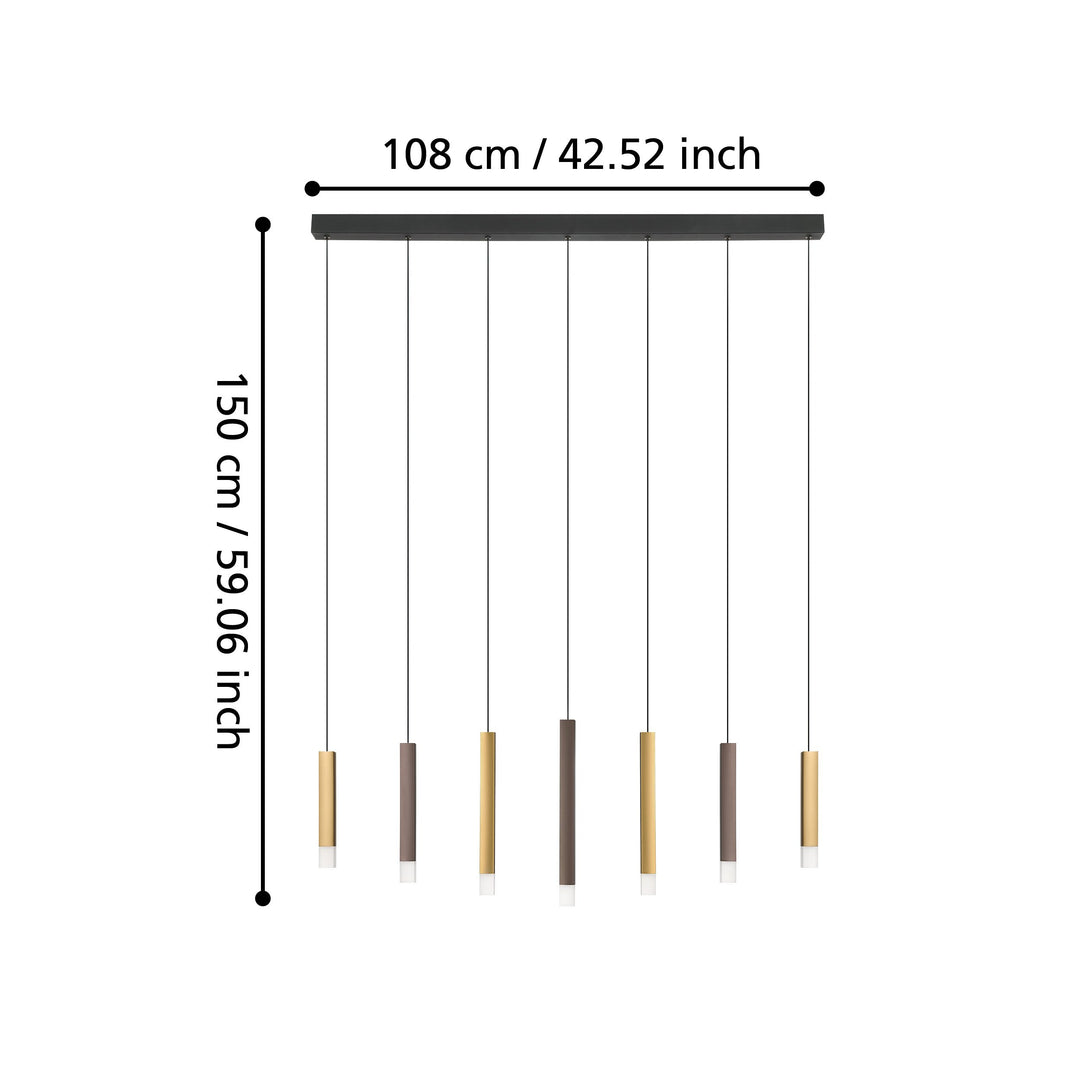 Hängeleuchte Estanterios schwarz, braun, gold Kunststoff satiniert 7X3,1W L:108 H:150 cm in