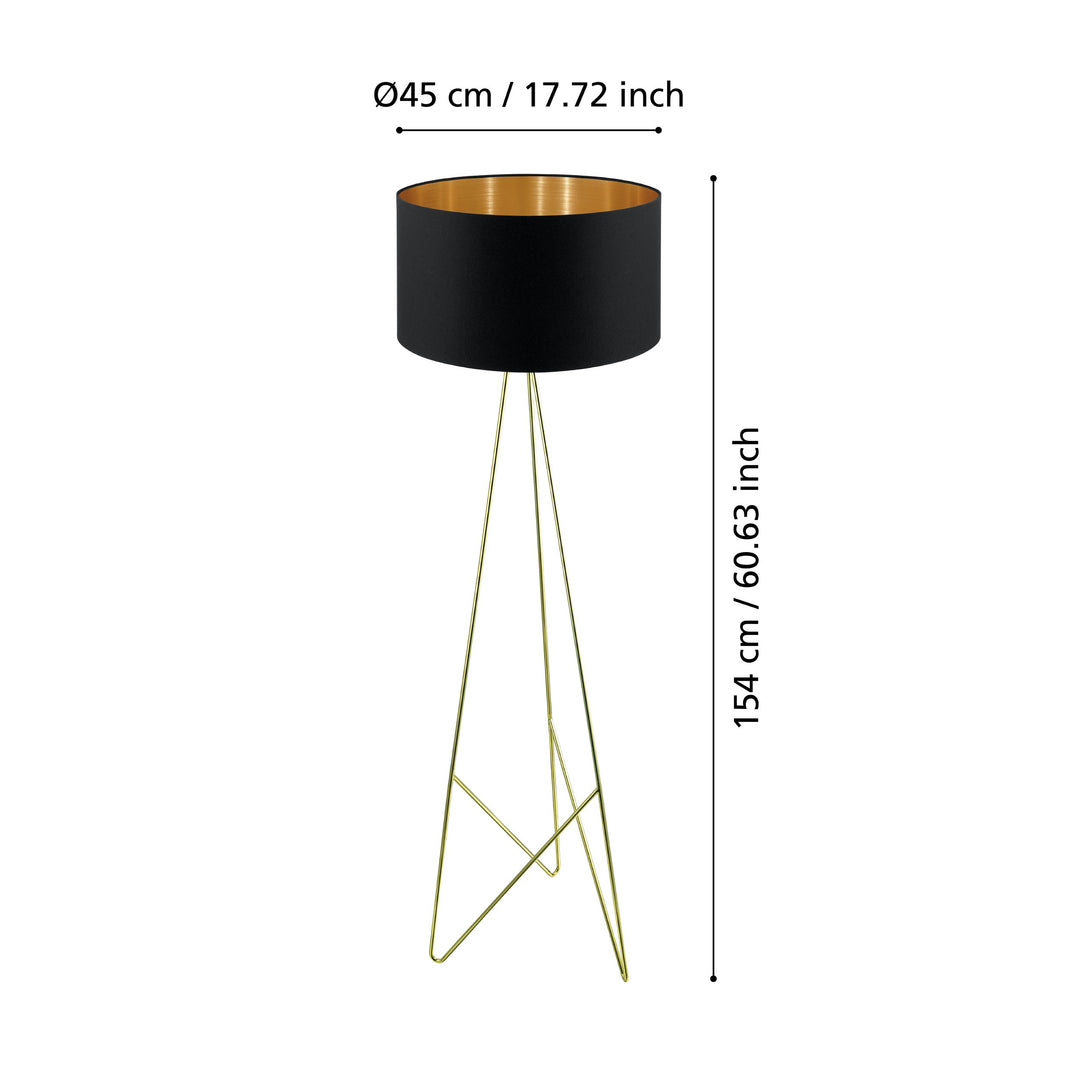Stehleuchte Camporale mit Schalter messing Textil schwarz, gold 1X60W H:154 Ø 45 cm in