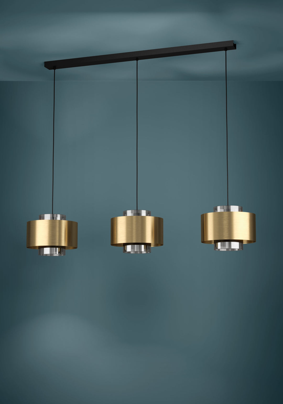 Hängeleuchte Duglia schwarz Glas, Folie schwarz-transparent, gold 3X40W L:128 H:150 cm in