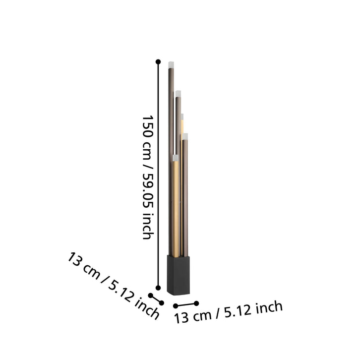 Stehleuchte Estanterios mit Dimmer (Touchdimmer) schwarz, braun, gold Kunststoff satiniert 5X3,7W H:160 cm in