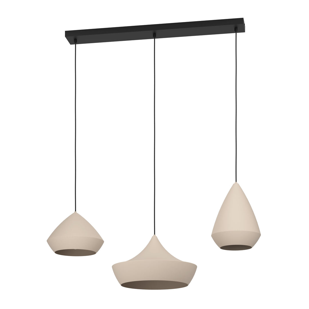 Torremolinos hanging light black steel sand colored 3X28W L:93 H:150 cm in
