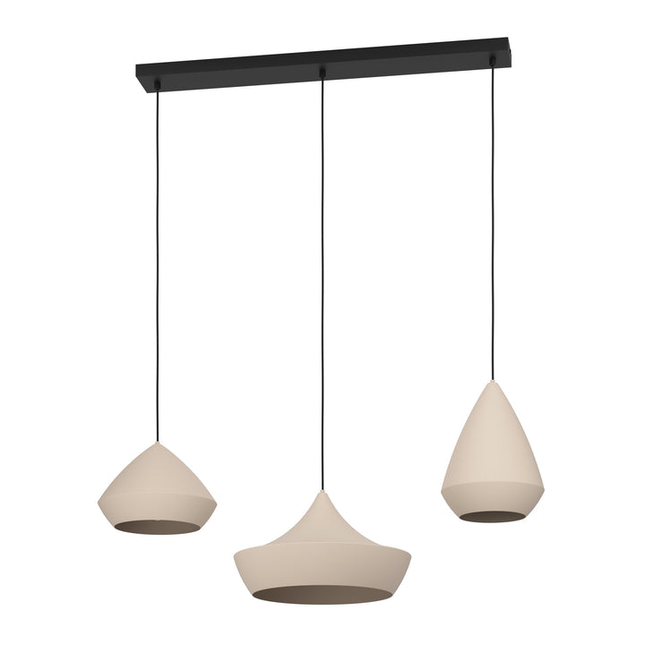 Torremolinos hanging light black steel sand colored 3X28W L:93 H:150 cm in