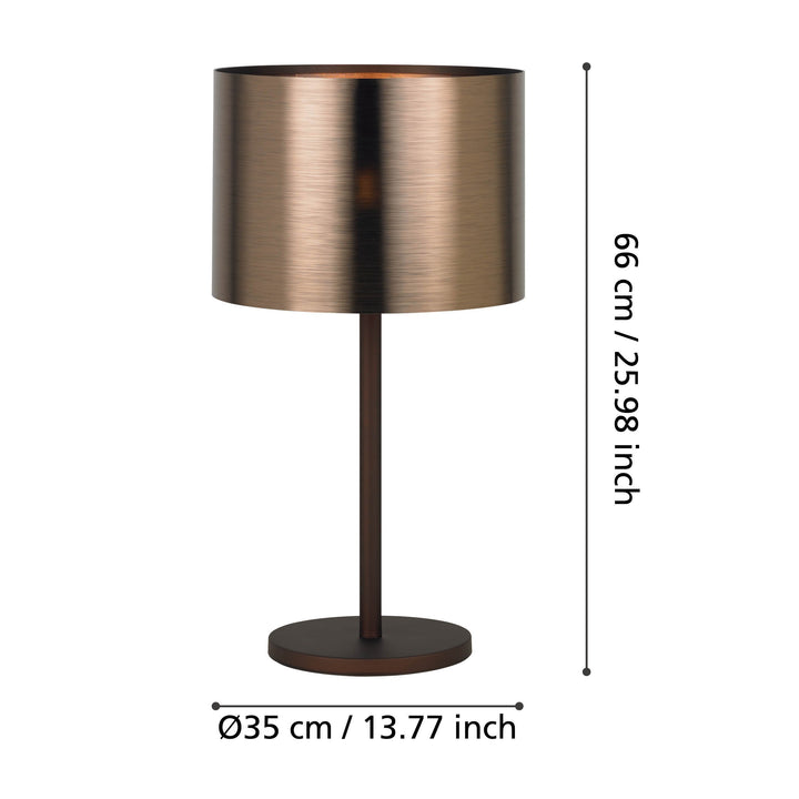 Tischleuchte Saganto 1 mit Schalter braun Kunststoff braun, kupfer 1X60W H:66 Ø 35 cm in