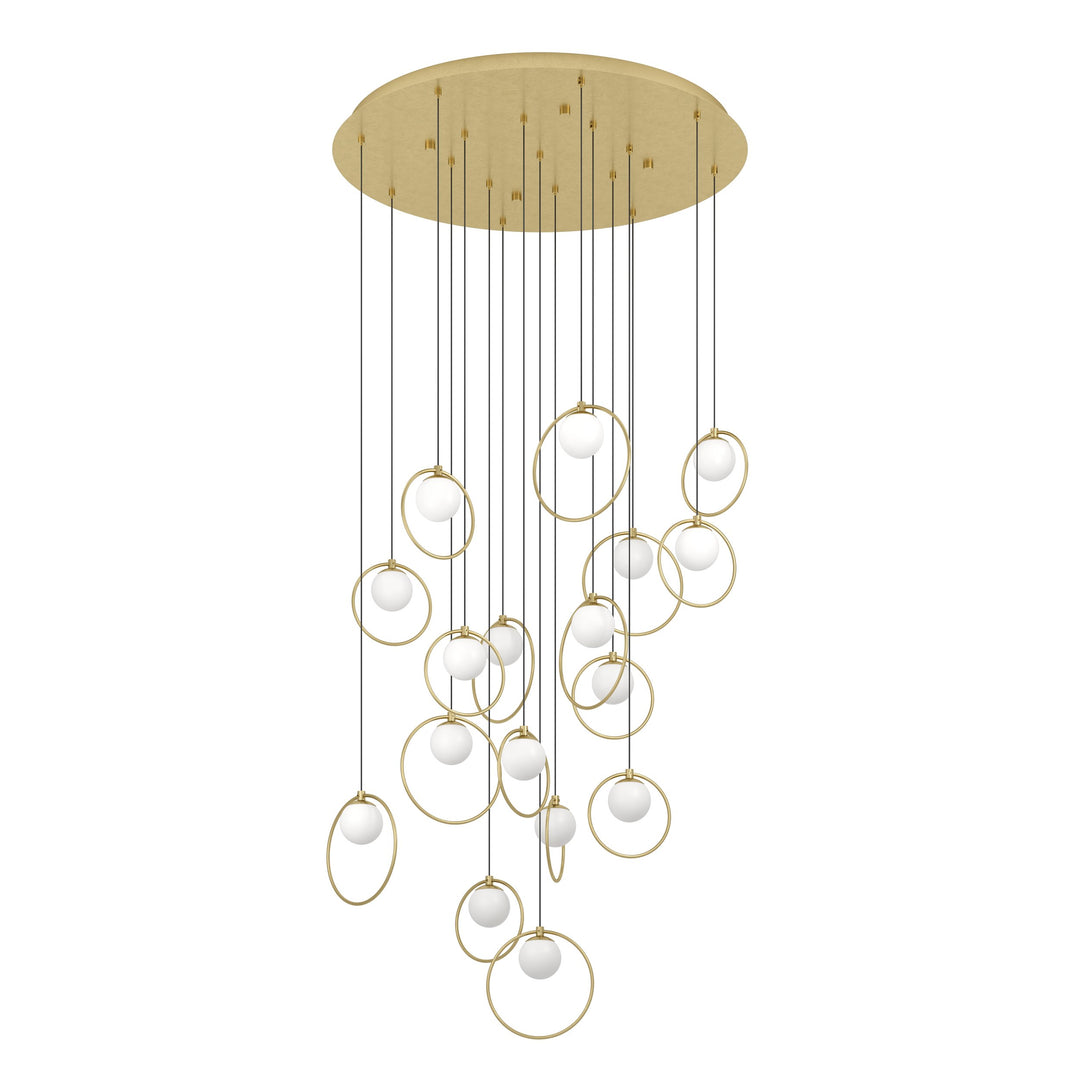 Portocolom hanging light brass, gold glass opal matt white 17X3W H:220 Ø 78 cm in