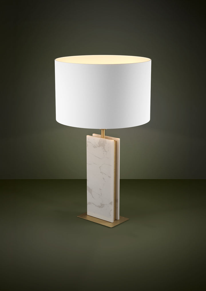 Table lamp Belesar with switch brass-brushed, white textile white 1X40W H:67 Ø 38 cm in