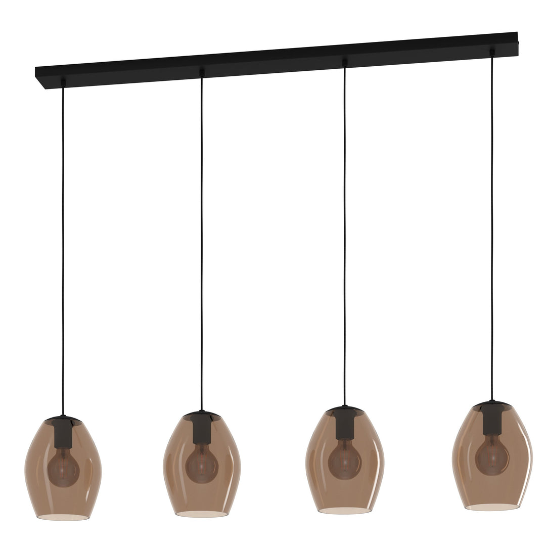 Hängeleuchte Estanys 1 schwarz Glas braun-transparent 4X40W L:124 H:150 cm in