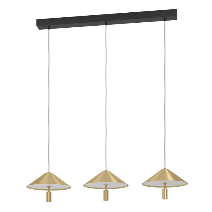 Hanging lamp Paraguay black, brass-brushed plastic white 3X12W L:97 H:150 cm in