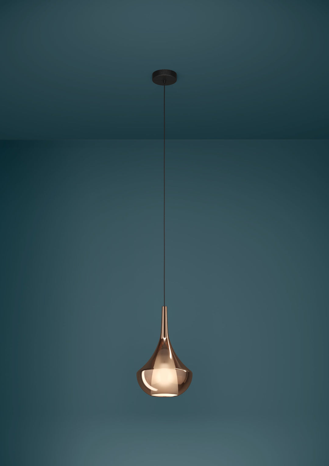 Hängeleuchte Almoster schwarz Glas bedampft kupferfarben 1X28W H:150 Ø 25 cm in