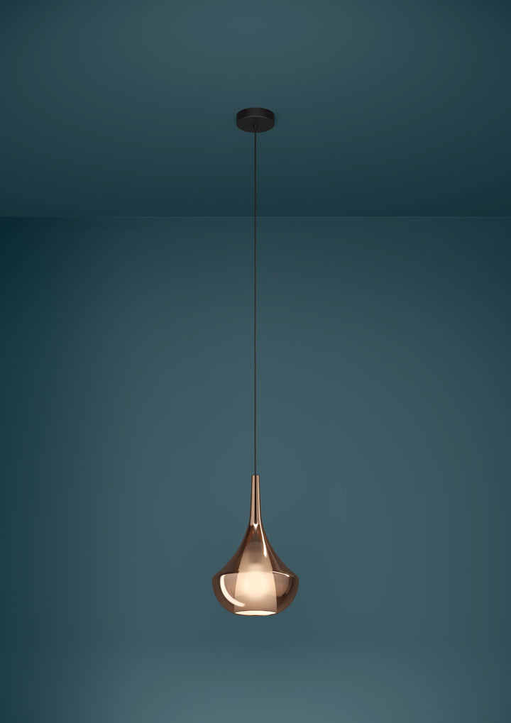 Hängeleuchte Almoster schwarz Glas bedampft kupferfarben 1X28W H:150 Ø 25 cm in
