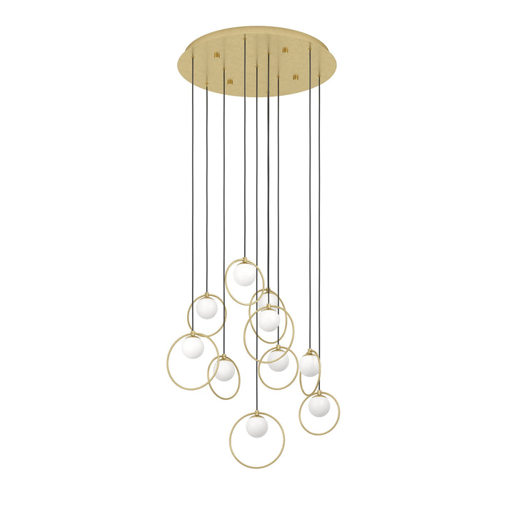 Portocolom hanging light brass, gold glass opal matt white 10X3W H: 150 Ø 58 cm in