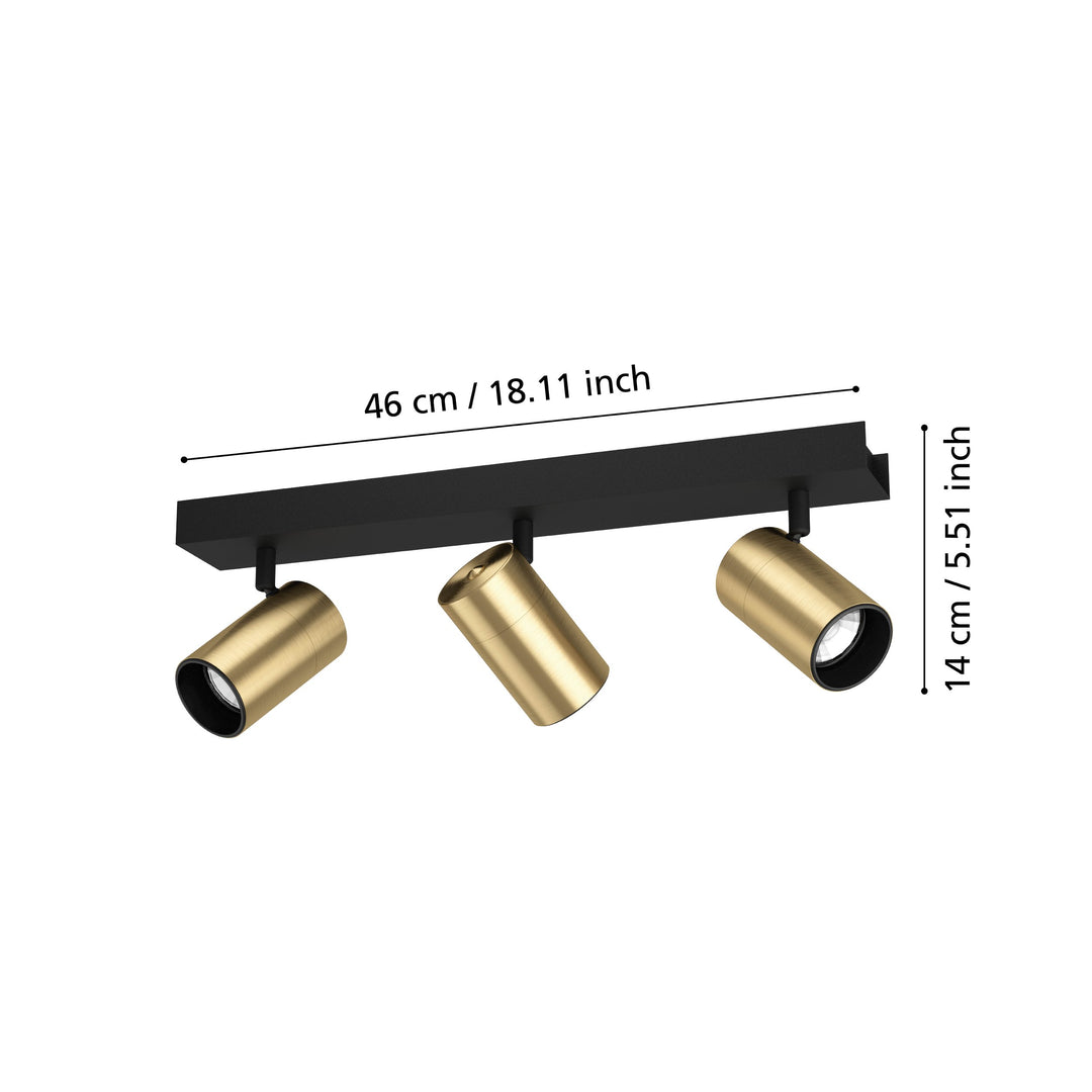 Spot Cumaribo black, brass 3X4.5W L:46 cm in