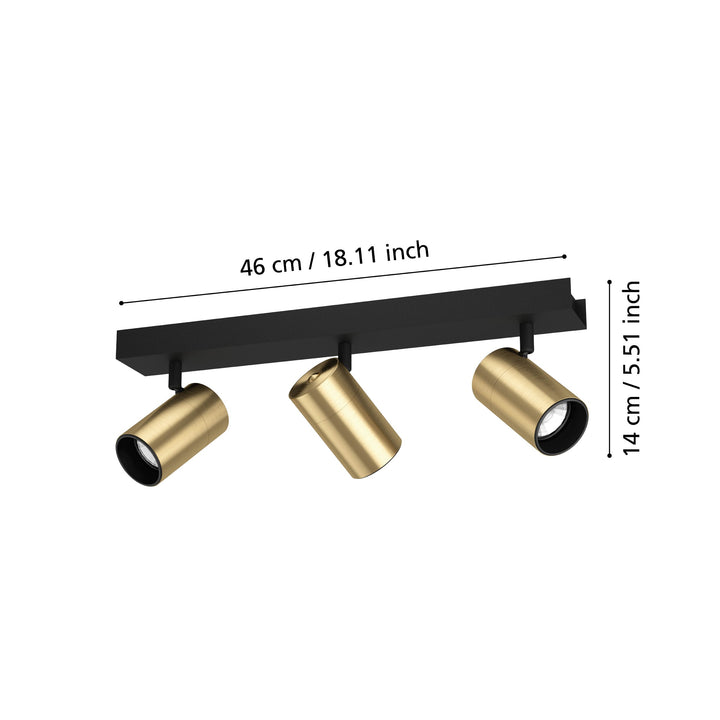Spot Cumaribo black, brass 3X4.5W L:46 cm in