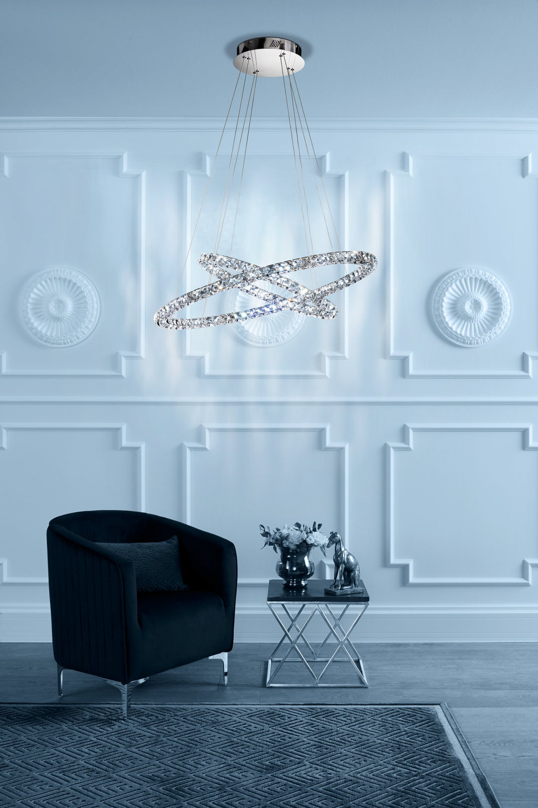 Hängeleuchte Toneria  chrom Brillantglas klar 35,7W und 20,4W L:90 H:150 cm in