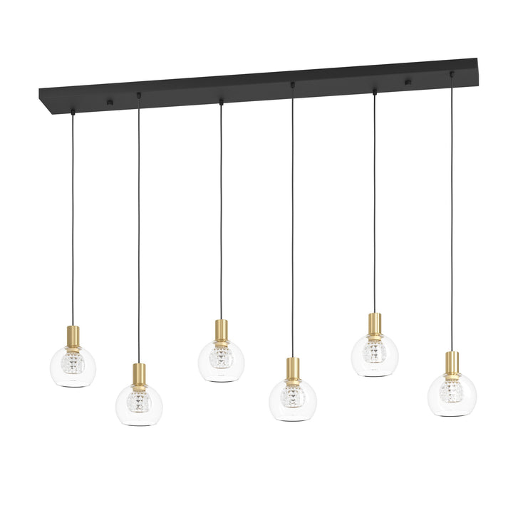 Hängeleuchte Terque schwarz, messing-gebürstet Glas klar 6X5,4W L:138 H:150 cm in