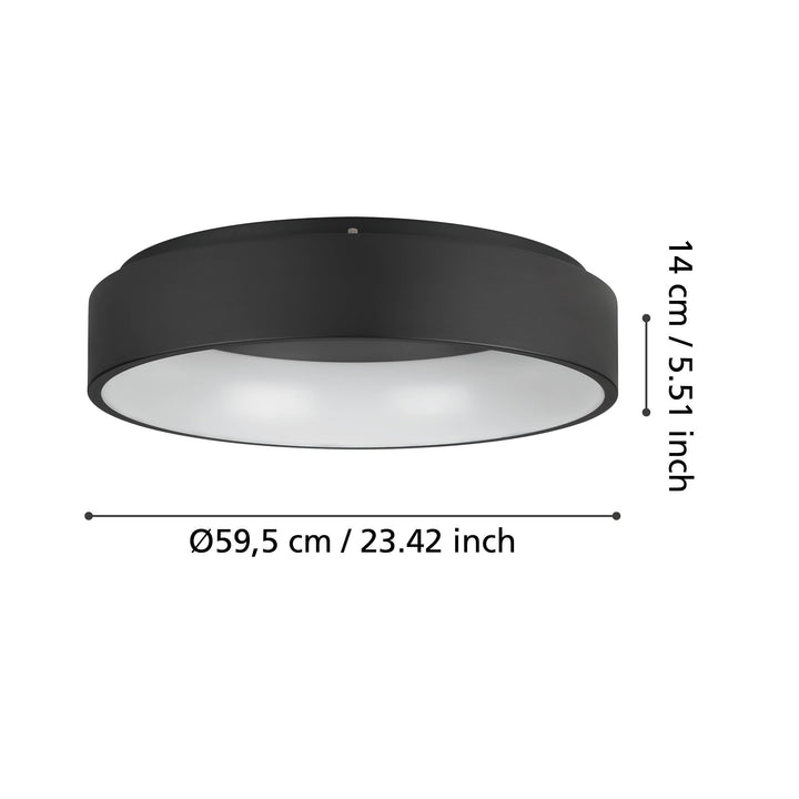 Deckenleuchte Marghera 2 schwarz Kunststoff weiss 4X8,8W H:13,5 Ø 59,5 cm in