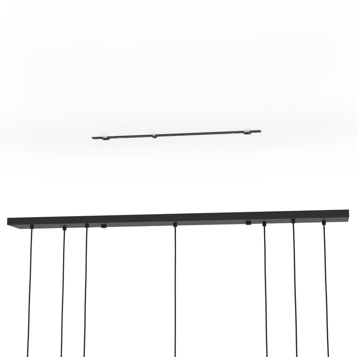 Pendant lamp Paz black, brass-brushed glass opal-matt white 7X40W L:144,5 H:150 cm in