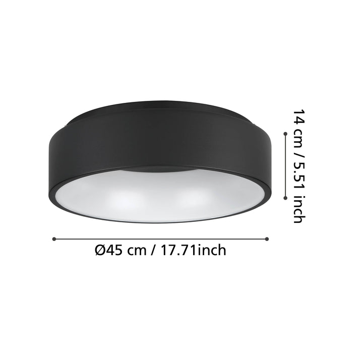 Deckenleuchte Marghera 2 schwarz Kunststoff weiss 25,5W H:13,5 Ø 45 cm in