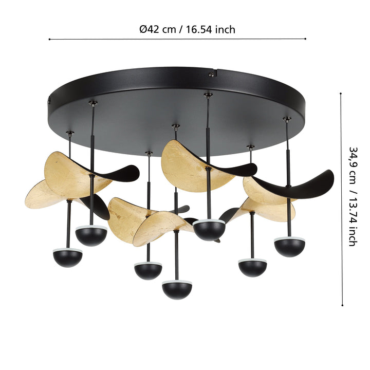 Deckenleuchte Dracera schwarz Stahl schwarz, gold 7X2,3W H:35 Ø 50,5 cm in