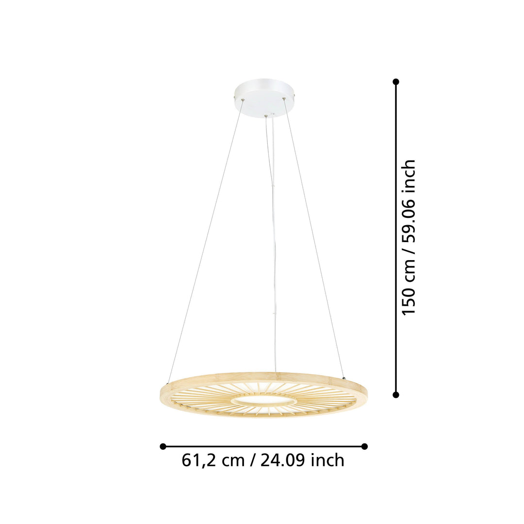 Hängeleuchte Dehesa weiss Holz natur 36W H:150 Ø 61 cm in