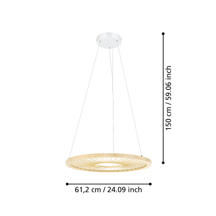 Hängeleuchte Dehesa weiss Holz natur 36W H:150 Ø 61 cm in