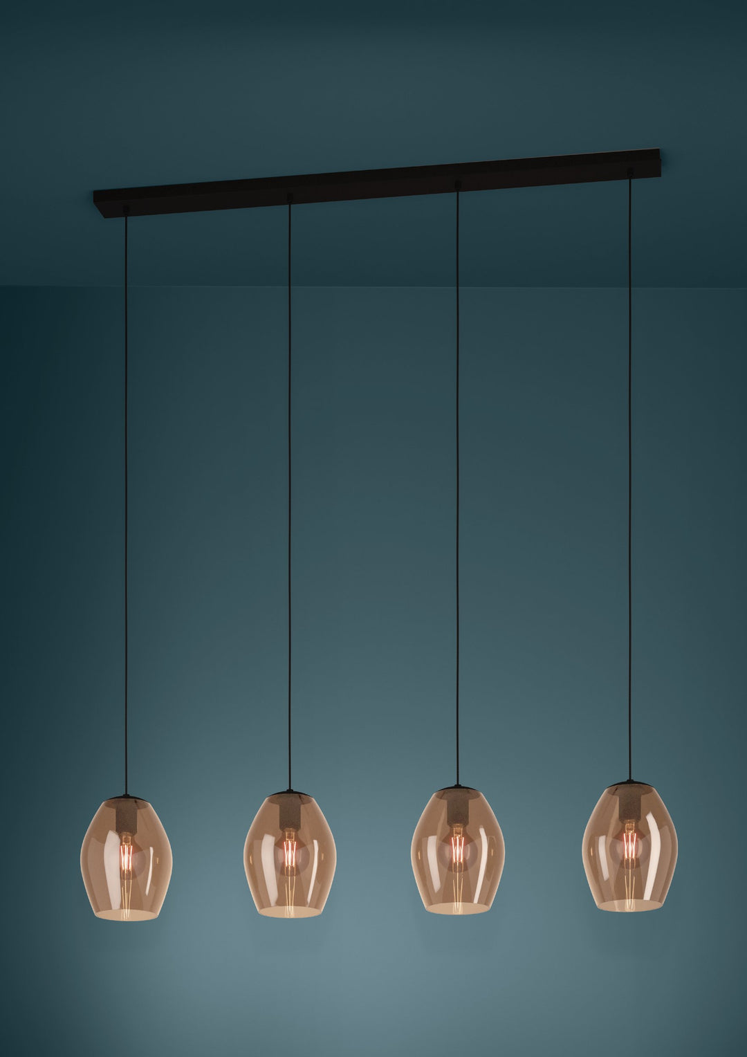 Hängeleuchte Estanys 1 schwarz Glas braun-transparent 4X40W L:124 H:150 cm in