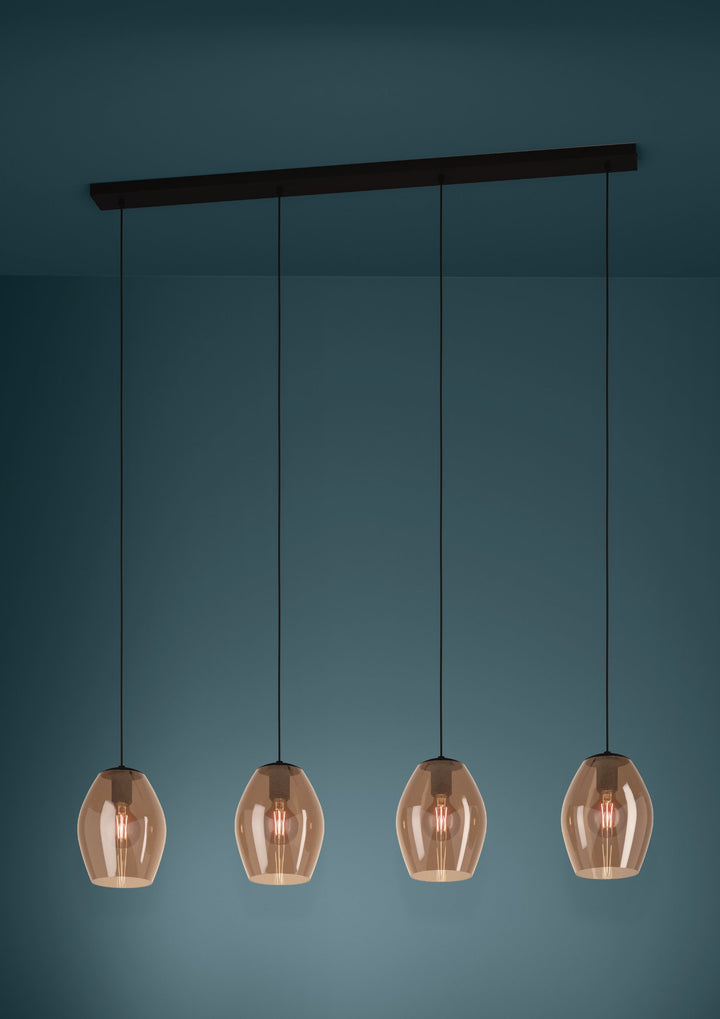 Hängeleuchte Estanys 1 schwarz Glas braun-transparent 4X40W L:124 H:150 cm in