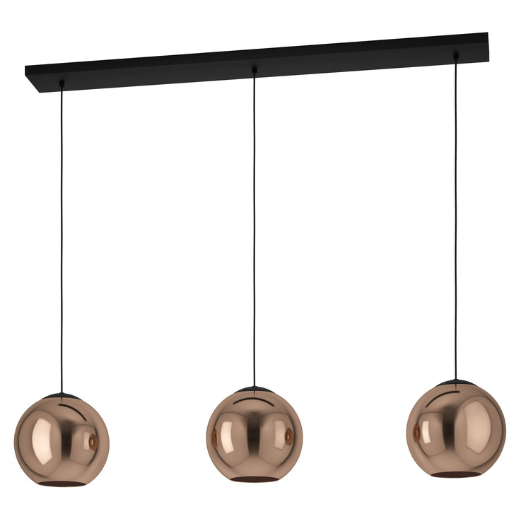 Hängeleuchte Cordoba schwarz Glas bedampft kupferfarben 3X40W L:125,5 H:150 cm in