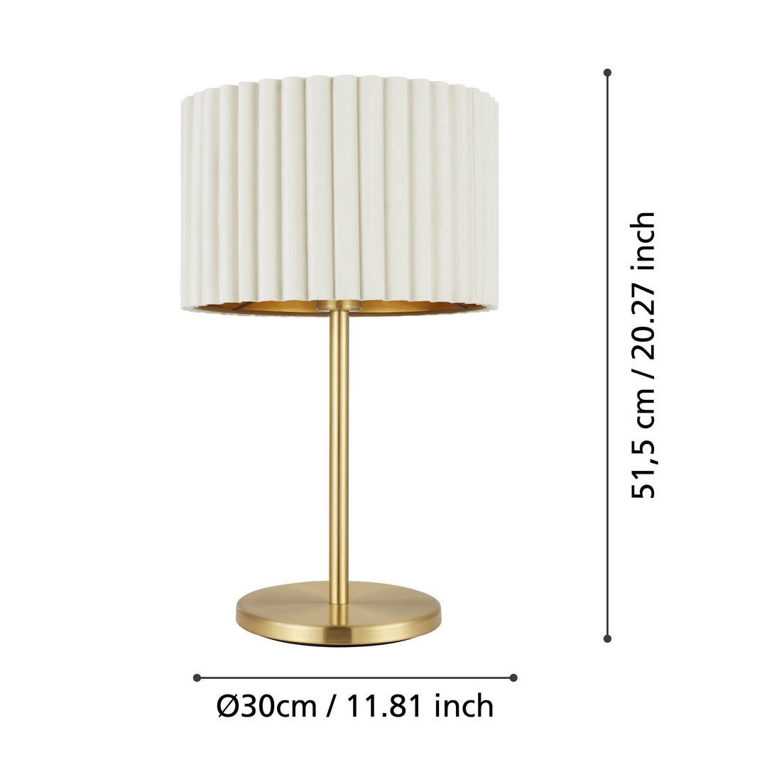 Tischleuchte Tamaresco mit Schalter messing-gebürstet Samt weiss, gold 1X40W H:52 Ø 30 cm in