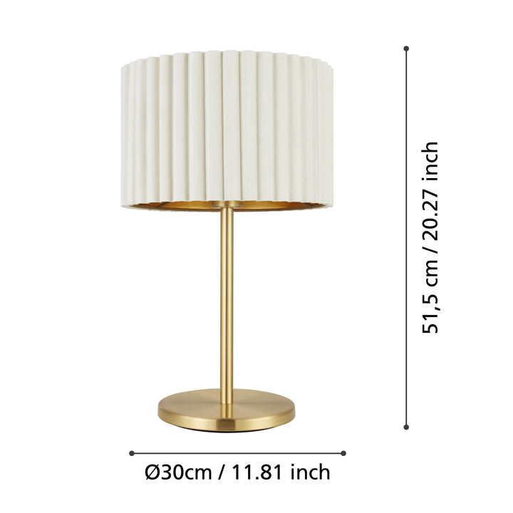 Tischleuchte Tamaresco mit Schalter messing-gebürstet Samt weiss, gold 1X40W H:52 Ø 30 cm in