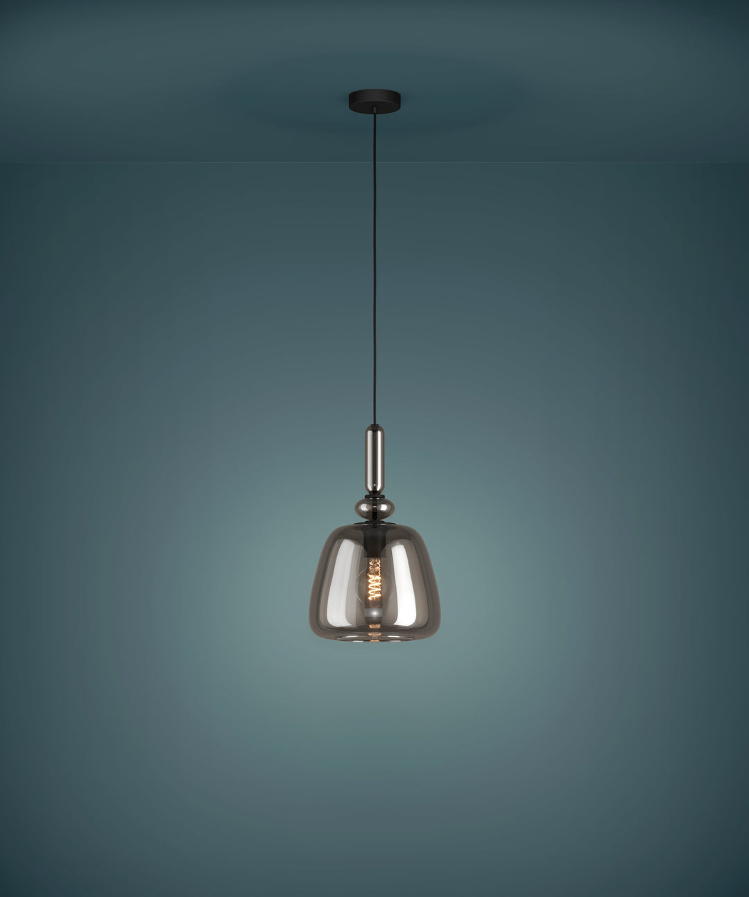 Hängeleuchte Bovino schwarz Glas bedampft schwarz-transparent 1X40W H:150 Ø 26 cm in
