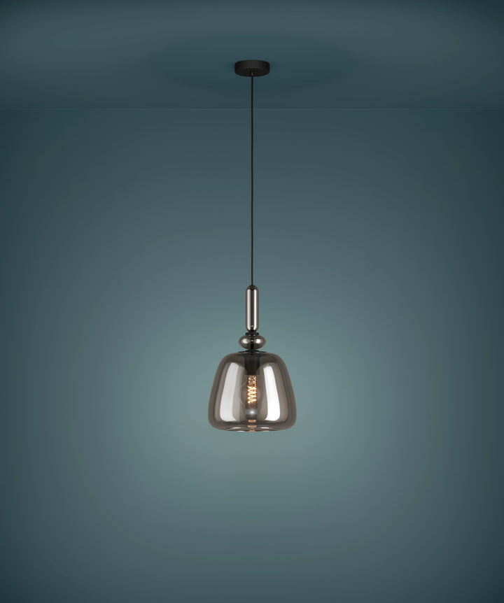Hängeleuchte Bovino schwarz Glas bedampft schwarz-transparent 1X40W H:150 Ø 26 cm in