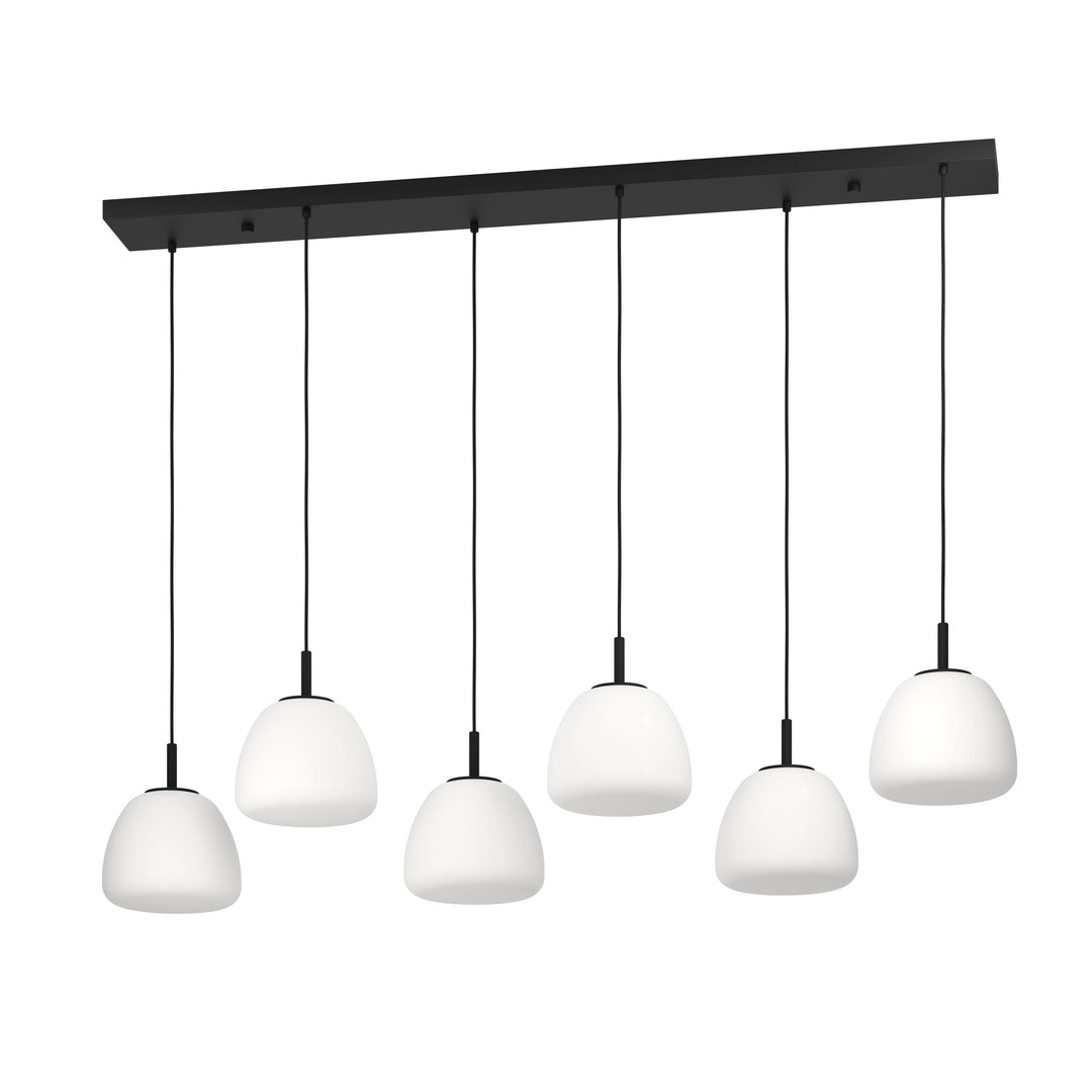 Hängeleuchte Balmes schwarz Glas opal-matt weiss 6X40W L:144,5 H:150 cm in
