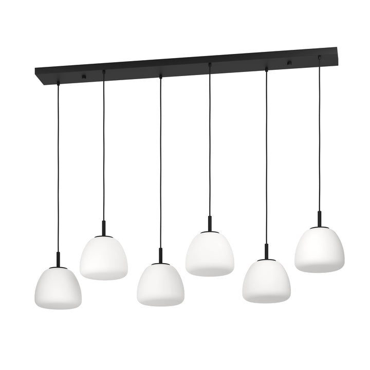 Hängeleuchte Balmes schwarz Glas opal-matt weiss 6X40W L:144,5 H:150 cm in