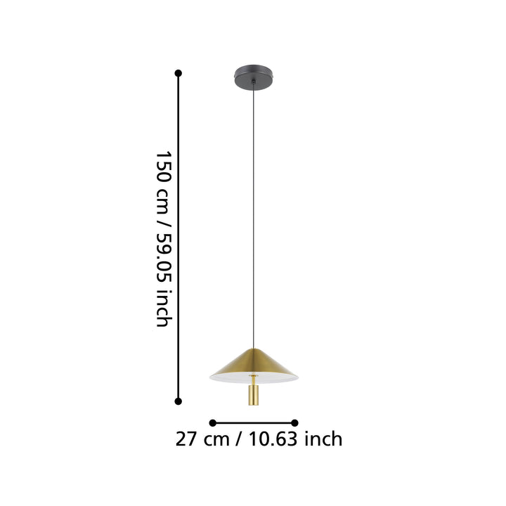 Hängeleuchte Paraguay schwarz, messing-gebürstet Kunststoff weiss 1X12W H:150 Ø 27 cm in