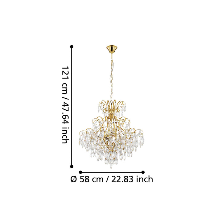 Hängeleuchte Fenoullet 1 messing Brillantglas klar 5X25W H:121 Ø 57,5 cm in