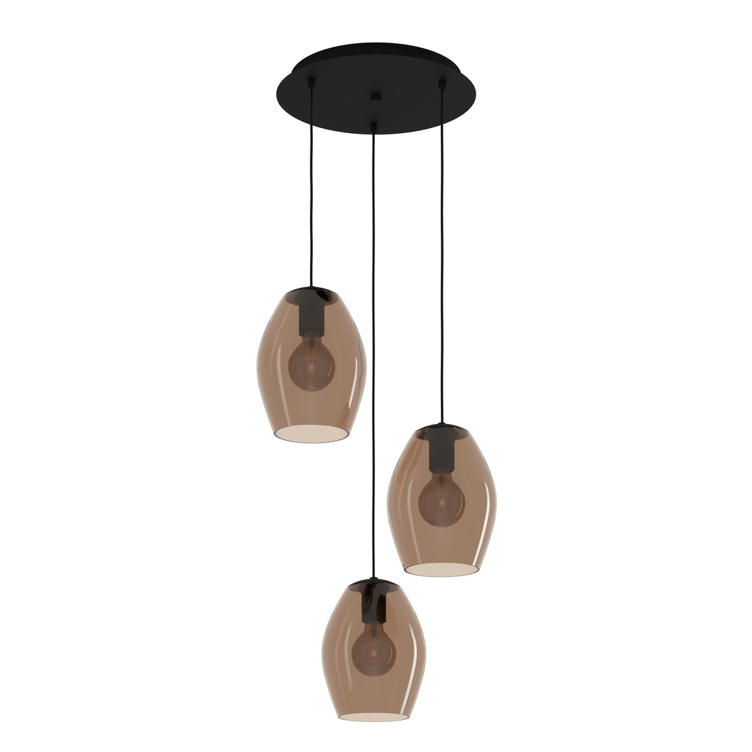 Hängeleuchte Estanys 1 schwarz Glas braun-transparent 3X40W H:150 Ø 45 cm in