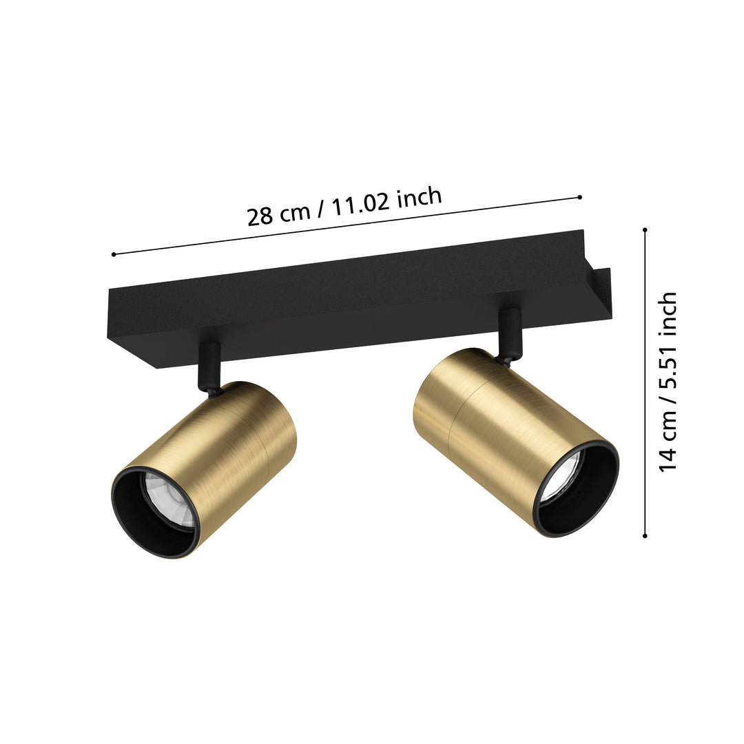 Spot Cumaribo black, brass 2X4.5W L:28 cm in