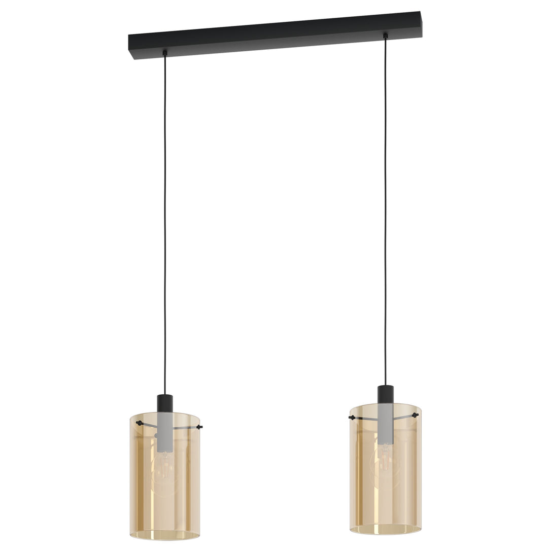 Hängeleuchte Polverara schwarz Glas bedampft amber 2X40W L:75 H:150 cm in