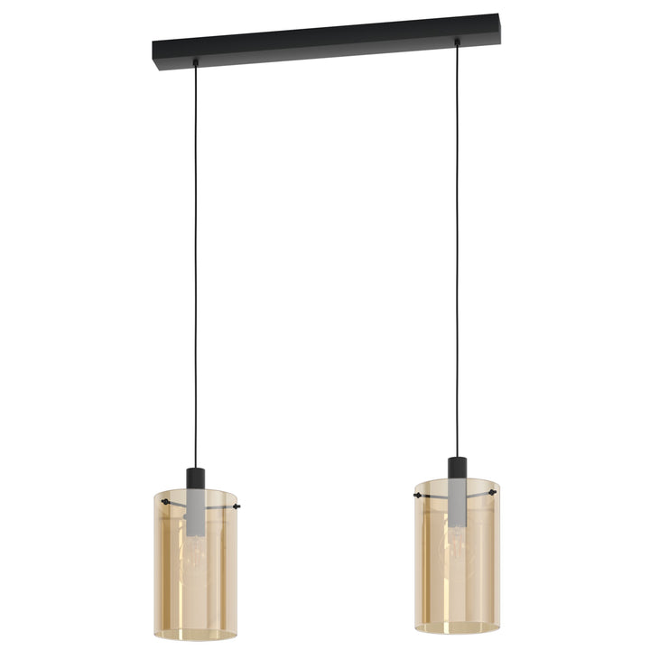 Hängeleuchte Polverara schwarz Glas bedampft amber 2X40W L:75 H:150 cm in