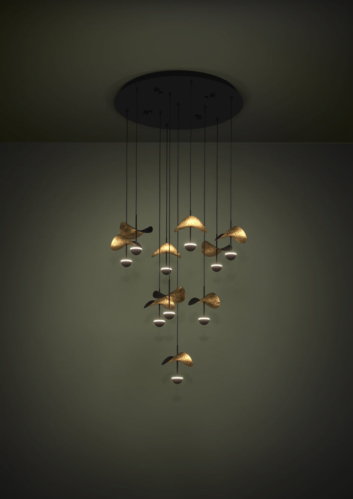 Hanging lamp Dracera black steel black, gold 10X2,3W H:150 Ø 58 cm in