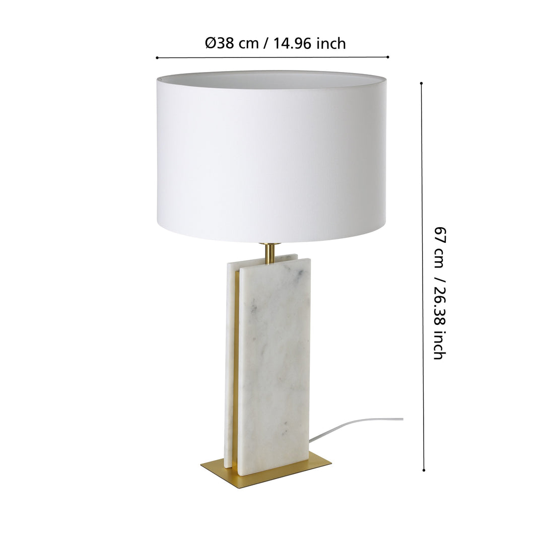 Table lamp Belesar with switch brass-brushed, white textile white 1X40W H:67 Ø 38 cm in